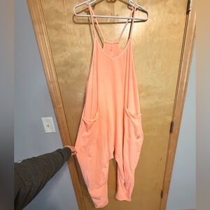 Free People Hit Shot Onesie Peach Jumpsuit with Pockets - small NWOT